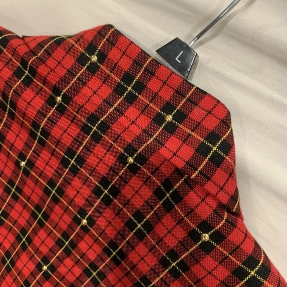 Vintage N.R.1 Red Plaid Blazer Size 8‎ Made in USA Punk Grunge Preppy 90s Y2K